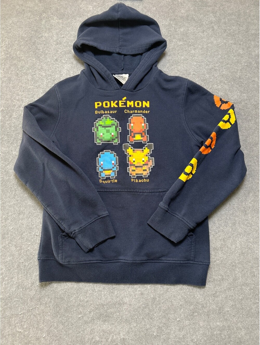 Pokemon Pixel Starter Characters Pullover Hoodie Youth Large Blue